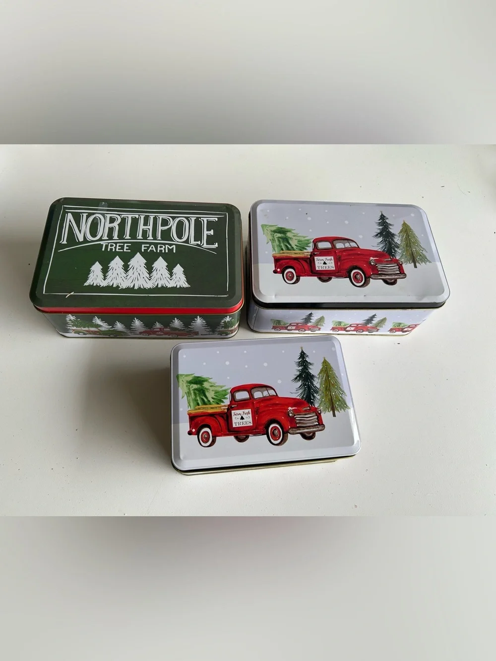 Tree Farm Holiday Tin Set - Red Truck and Green Chest